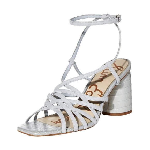 SAM EDELMAN Size 8.5 Cloud Blue Leather Daffodil Strappy Heeled Sandal - Picture 2 of 10